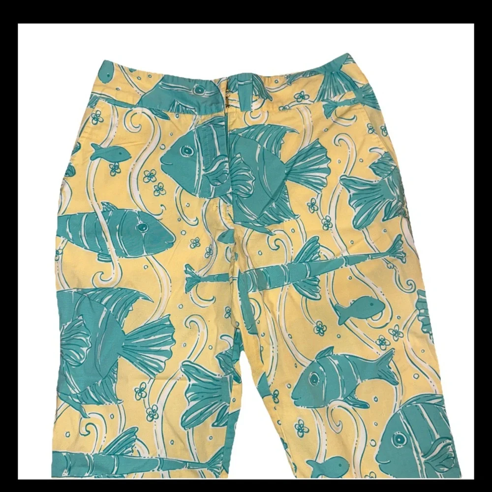 Lilly Pulitzer Yellow and Green Cropped Pants with Playful Pattern - Picture 2 of 12